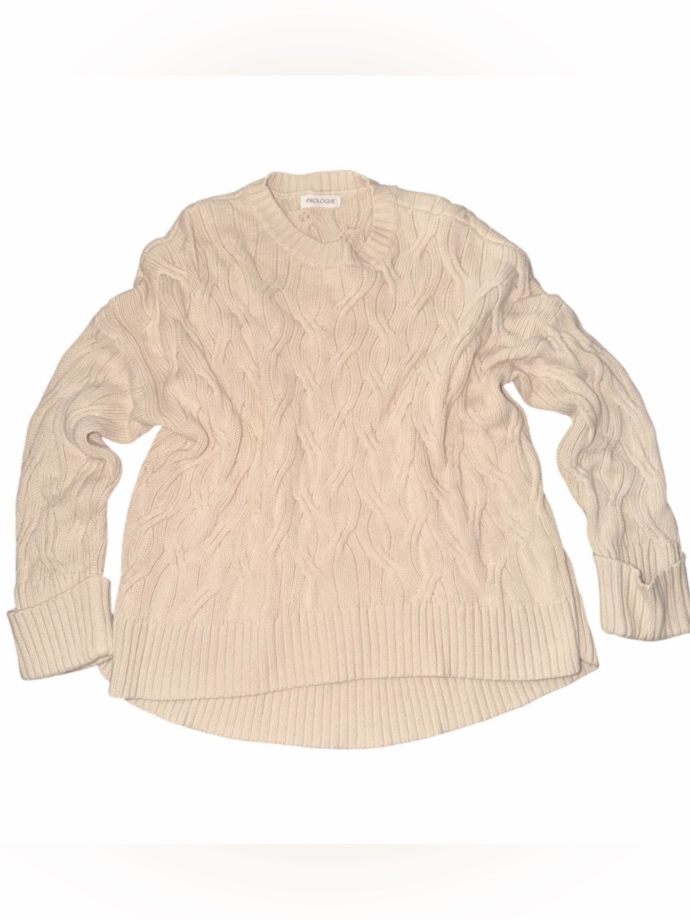 Prologue Cream Cable-Knit Crew Sweater